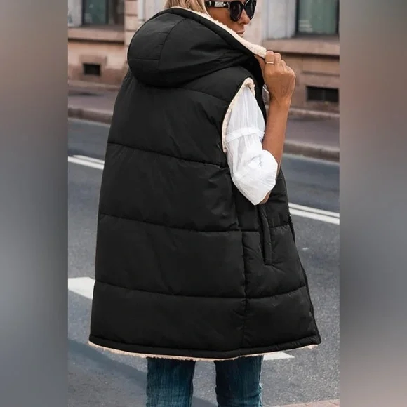 Zip-Up Longline Hooded Vest